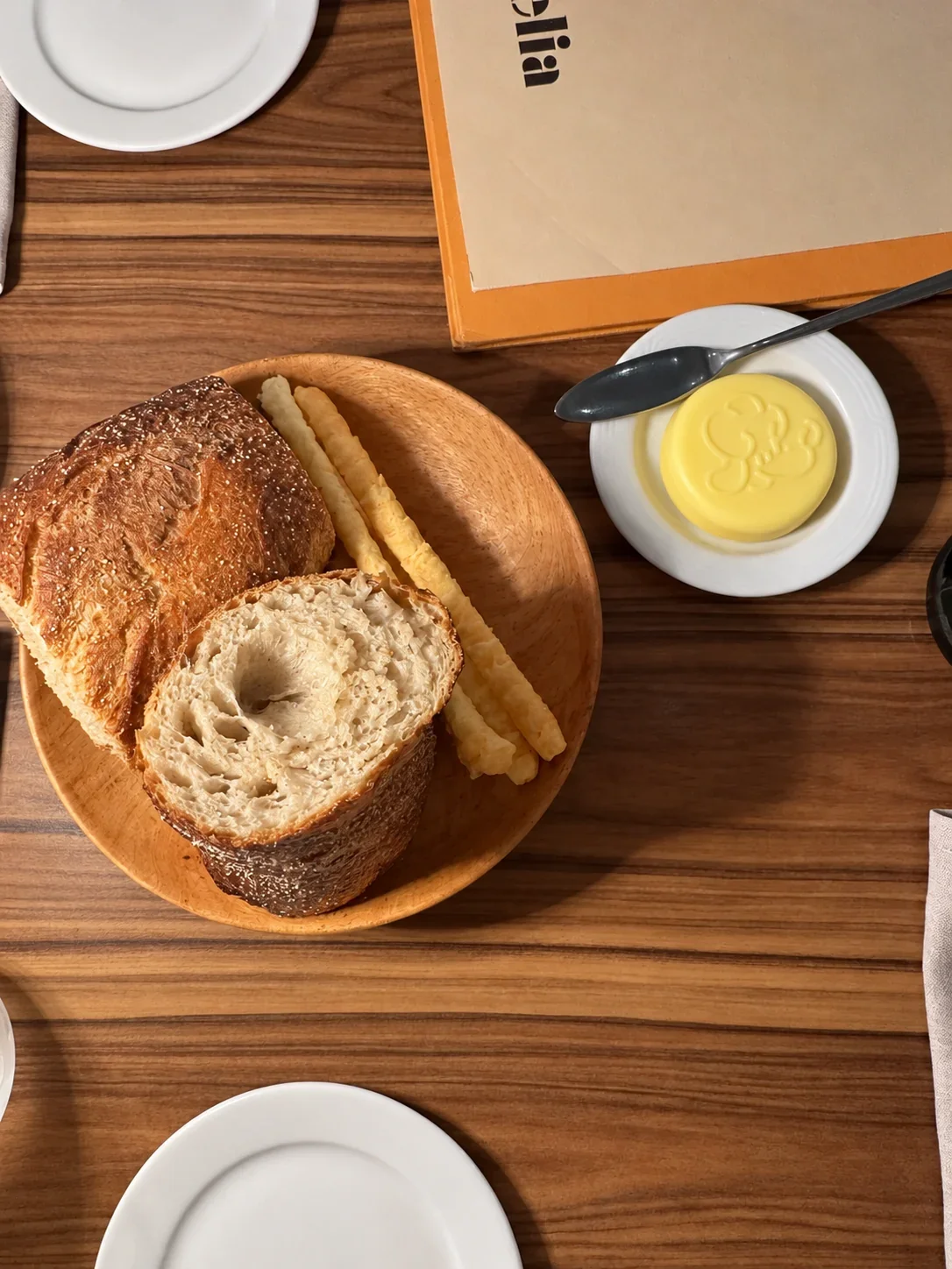 Bread and butter on the table at Evelia