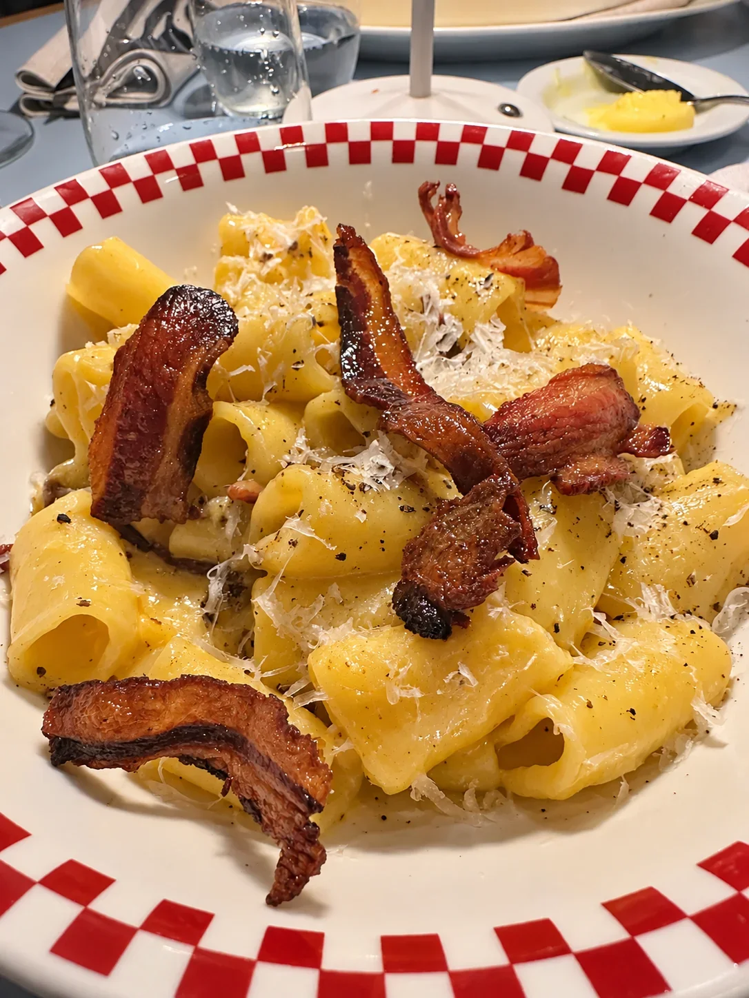 Maccheroni carbonara served at Evelia