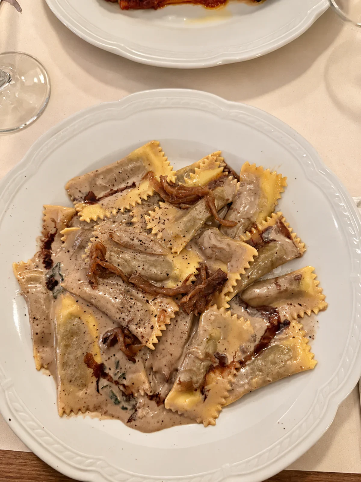 Veal ravioli with pâté cream at La Alacena Trattoria