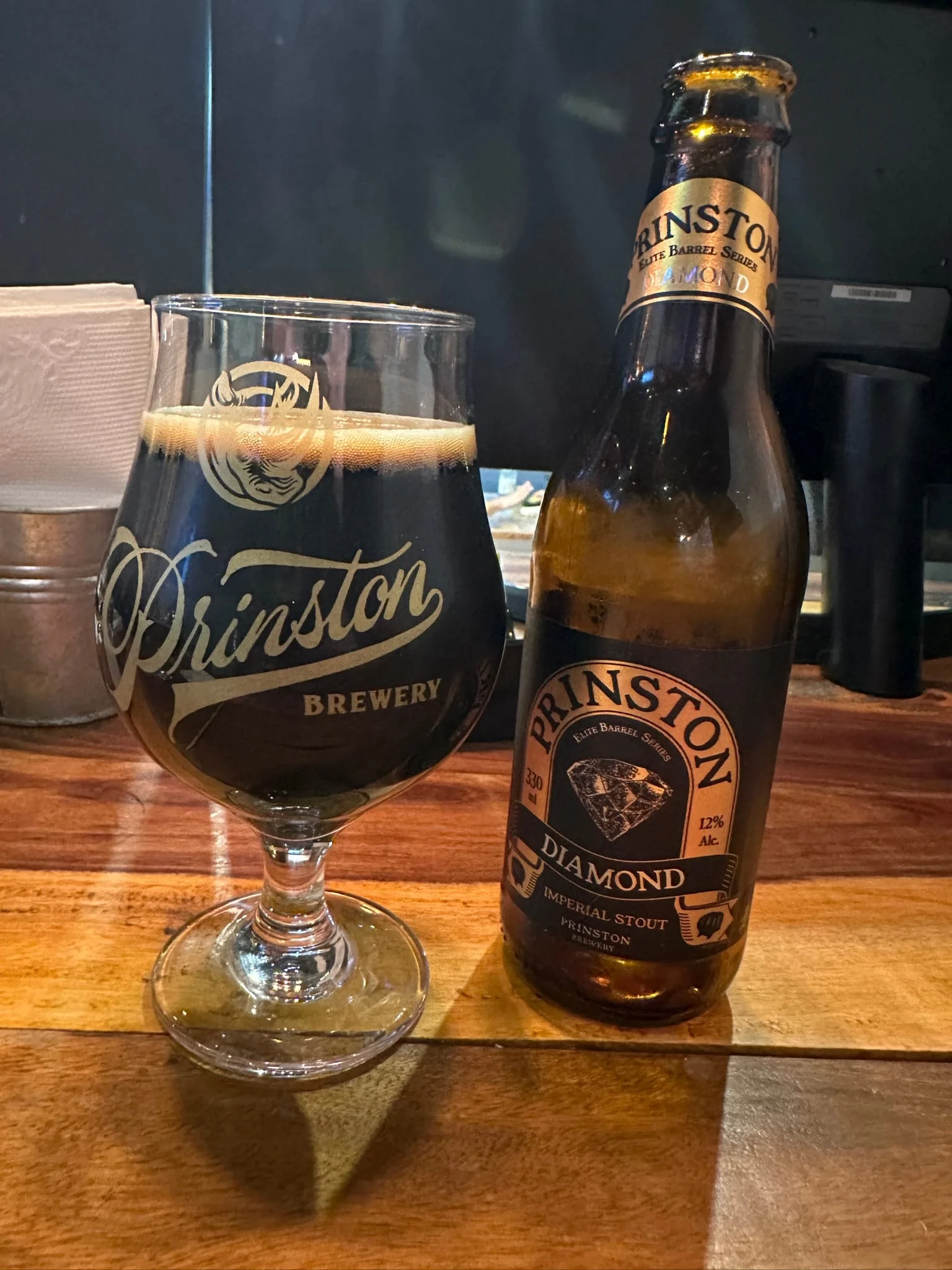 Prinston Diamond Imperial Stout bottle and glass at The Flour Store